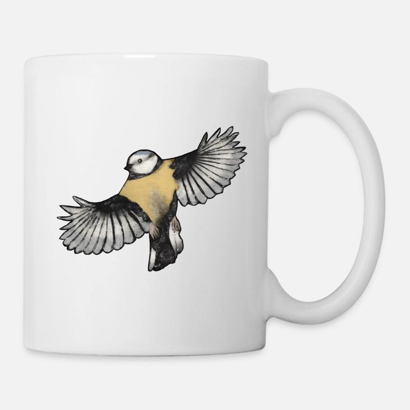 Bunter Vogel im Flug - Druckvorlage handgeschnitzt - Tasse - Weiß