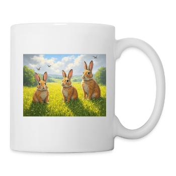 Trois lapins dans le champ de printemps - Mug blanc - blanc - Droite