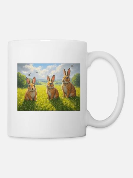 Trois lapins dans le champ de printemps - Mug blanc - blanc