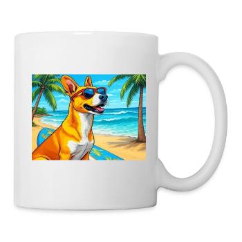 Chien de plage avec planche de surf et lunettes de soleil - Mug blanc - blanc - Droite