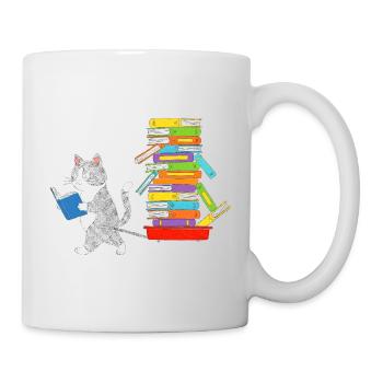 Lesekätzchen zieht Bücherwagen - Tasse - Weiß - Rechts