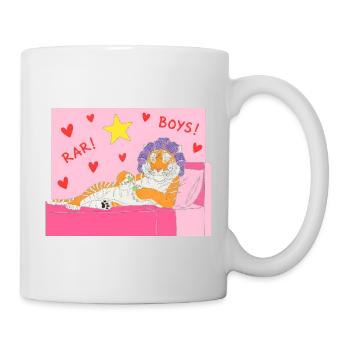 Pink Tiger Lounge mit Herzen und Haarlockenwicklern - Tasse - Weiß - Rechts