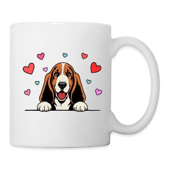 Basset Hound_Hund_mit_Pfoten_Herz_farbig - Mug - white - Right