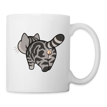 Grau getigerte Cartoonkatze - Tasse - Weiß - Rechts