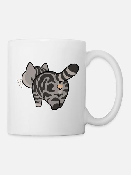 Grau getigerte Cartoonkatze - Tasse - Weiß