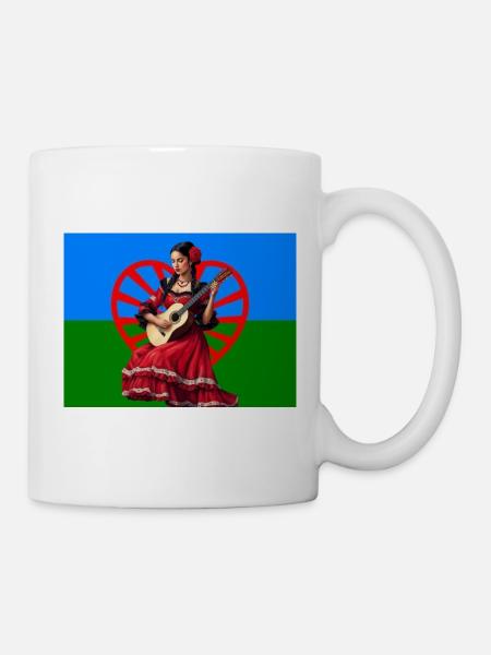 Red Flamenco Guitar on Tricolor Background - Mug - white