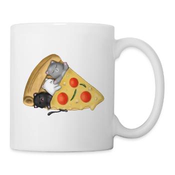 Katzen schlafen drinnen Pizza süßes Kawaii-Feinschmeckergeschenk - Tasse - Weiß - Rechts