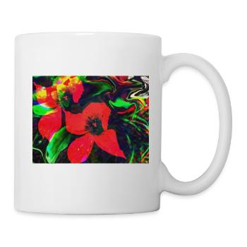 Neonrote Blüten im Farbwirbel - Tasse - Weiß - Rechts