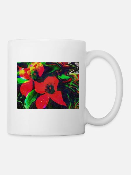 Neon red flowers in a swirl of colour - Mug - white