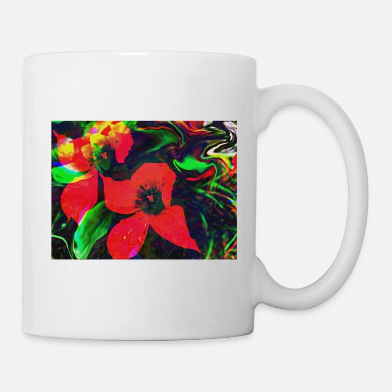 Fleurs rouge fluo dans un tourbillon de couleurs - Mug blanc - blanc