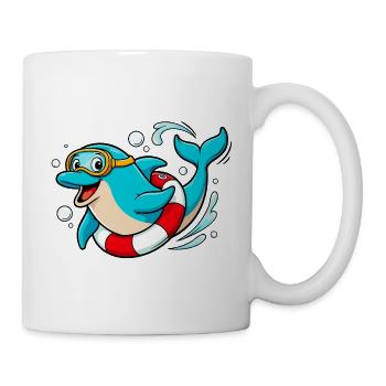 Funny dolphin with diving goggles - Mug - white - Right