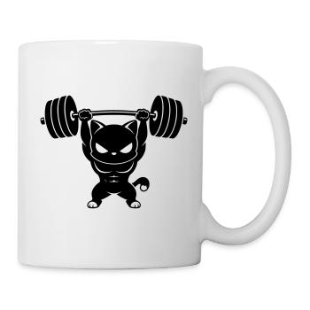 Muscle cat lifts heavy dumbbell - Mug - white - Right