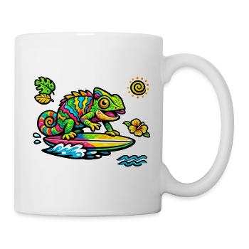 Colorful chameleon surfing art - Mug - white - Right