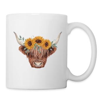 Vache des Highlands couronne de tournesol - Mug blanc - blanc - Droite