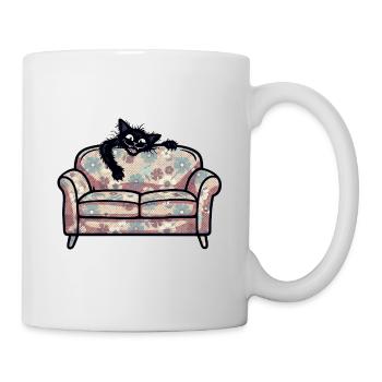 Naughty black cat behind the flower sofa - Mug - white - Right