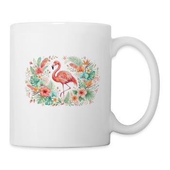 Flamingo im tropischen Blumenkranz - Tasse - Weiß - Rechts