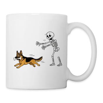 Halloween, Schäferhund, Skelett - Tasse - Weiß - Rechts