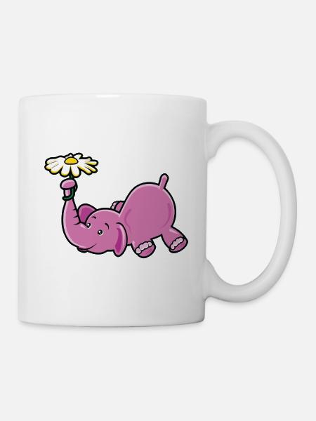 Pink Elephant with Daisy - Mug - white
