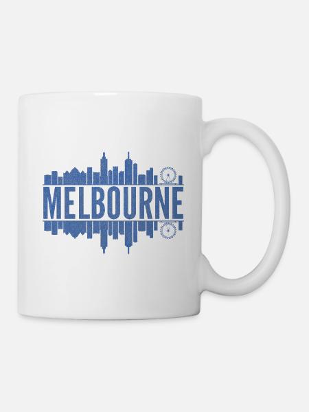 Melbourne Skyline Design Blau - Tasse - Weiß