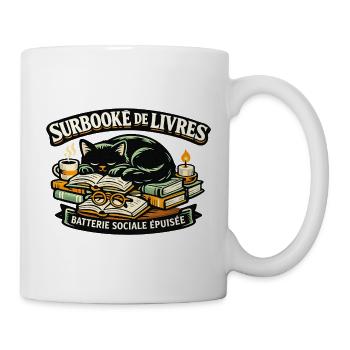 Chat dormeur parmi les livres et bougies - Mug blanc - blanc - Droite