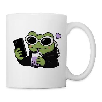 Gen Z Frog Boba Selfie Kawaii Aesthetic Funny Frog - Mug - white - Right