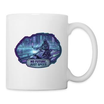 Futuristic biker in a cyberpunk city - Mug - white - Right