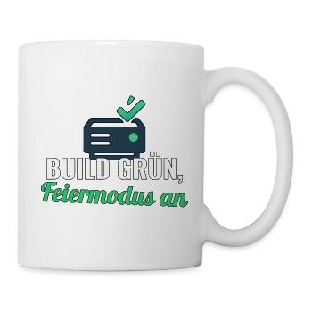 Release‑Shirt für Devs – Build grün, Feier an - Tasse - Weiß - Rechts