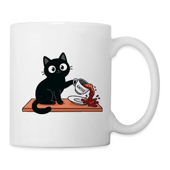 Freche Katze schüttet Kaffee um - lustig - Tasse - Weiß - Rechts