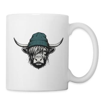Highland-Kuh mit Wintermütze - Tasse - Weiß - Rechts
