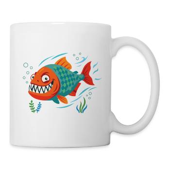 Lächelnder Piranha in Korallenfarben - Tasse - Weiß - Rechts