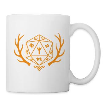 Orange D20 Würfelkunst Algiz-Rune für Druiden - Tasse - Weiß - Rechts