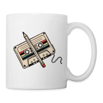 Vintage-Retro-Bleistift und farbiges Bandkassette - Tasse - Weiß - Rechts