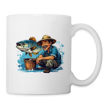 Fröhlicher Fischer und Riesenfisch - Tasse - Weiß - Rechts