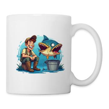 Angler und Riesen Fisch Cartoon - für Angler - Tasse - Weiß - Rechts
