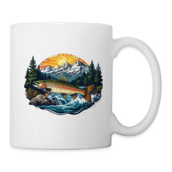 Fisch im Fluss - Wald - Tasse - Weiß - Rechts