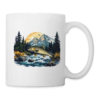 Lachs im Morgenlicht über Wildwasser - Tasse - Weiß - Rechts