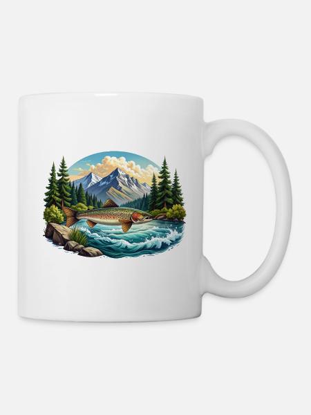 Fisch im Fluss - im Wald - Tasse - Weiß