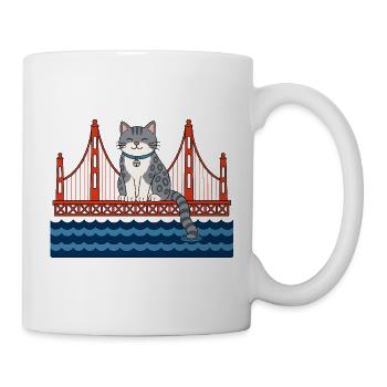 Lustige Katze sitzt auf der roten Brücke Katzen - Tasse - Weiß - Rechts