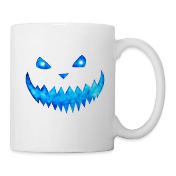 Halloween Gesicht Blau - Leuchtende Kürbisfratze - Tasse - Weiß - Rechts