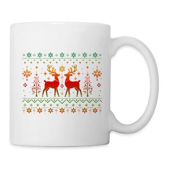 Hirsche im weihnachtlichen Muster - Tasse - Weiß - Rechts