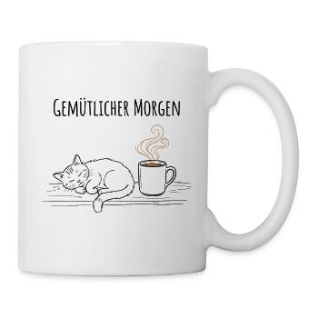 Gemütlicher Morgen Schlafende Katze Kaffee Shirt - Tasse - Weiß - Rechts