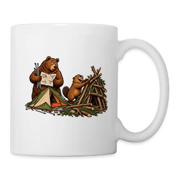 Bär & Biber beim Zeltaufbau – Camping - Tasse - Weiß - Rechts