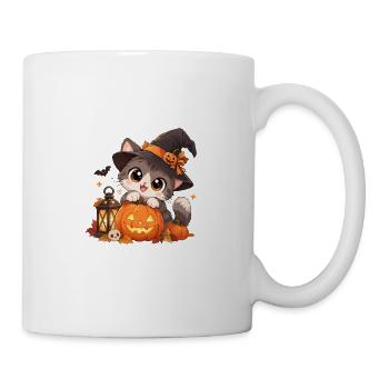 Süße Hexenkatze mit Kürbis - Tasse - Weiß - Rechts