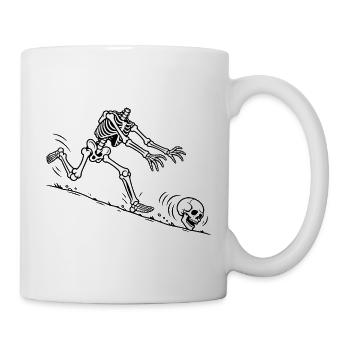 Na tja, Kopfloses Skelettrollendes Schädel-Meme - Tasse - Weiß - Rechts