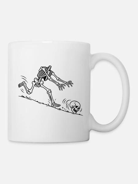 Na tja, Kopfloses Skelettrollendes Schädel-Meme - Tasse - Weiß