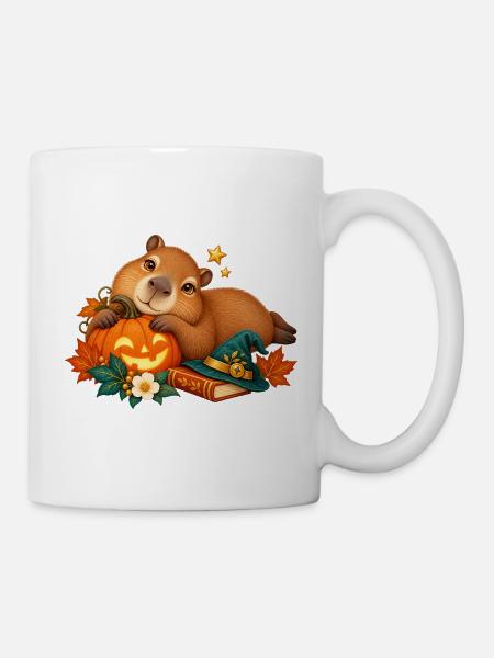 Capybara Halloween Kürbis Verspielter Stil - Tasse - Weiß
