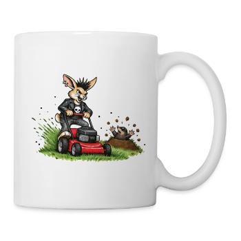Hase auf Rasenmäher – witziges Waldduo - Tasse - Weiß - Rechts