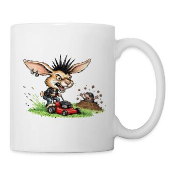 Punk Hase mit Rasenmäher gegen Maulwurf - Tasse - Weiß - Rechts