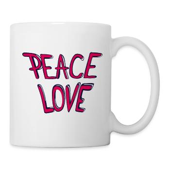 Peace Love Schriftzug in Pink - Tasse - Weiß - Rechts