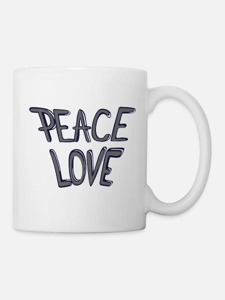 Frieden und Liebe Handlettering - Tasse - Weiß